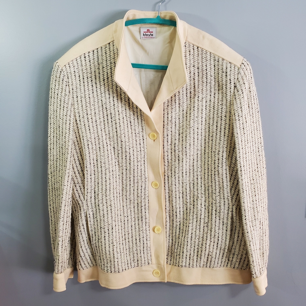 Beige and Cream Women's Cardigan Sweater